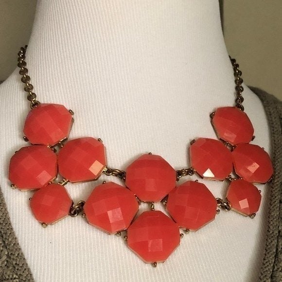 Rhinestone Bib Statement Necklace Pink Gold - Picture 1 of 5